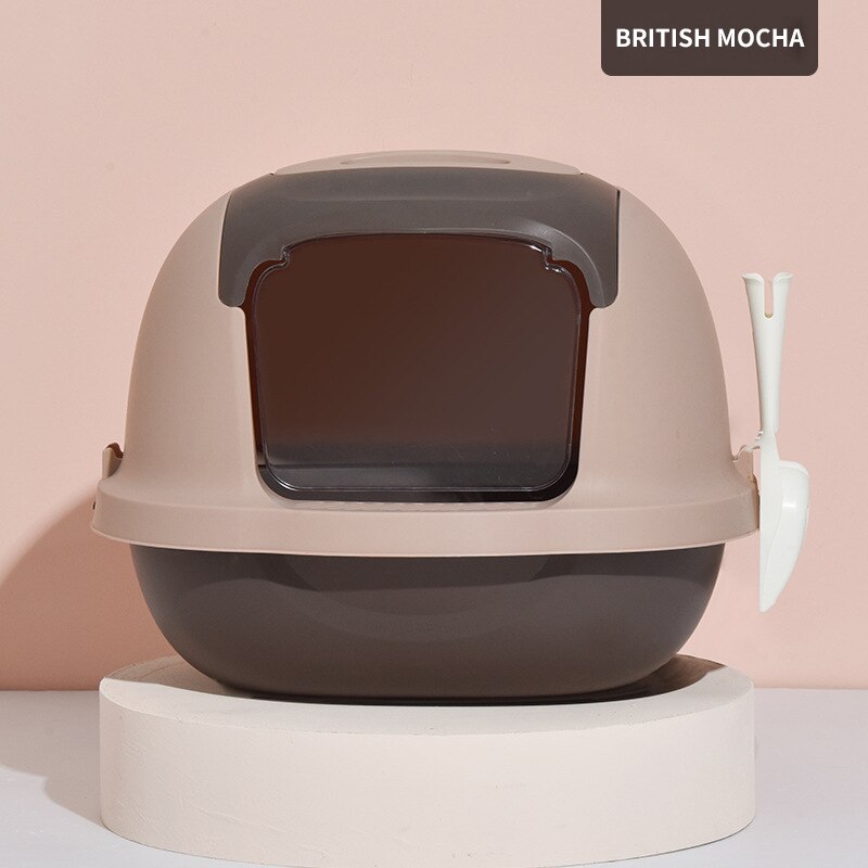 Desodorante grande para gato, caixa de banheira de gato semi-fechada, anti-spatter, shib, gato, sujeira de gato caixa de suprimentos para gato: Brown