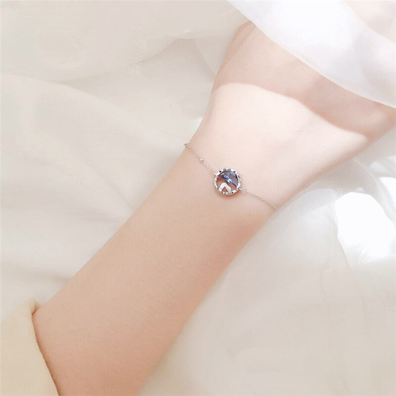 Sole Memory-cola de sirena de cristal azul, pulseras ajustables femeninas de Plata de Ley 925 SBR285