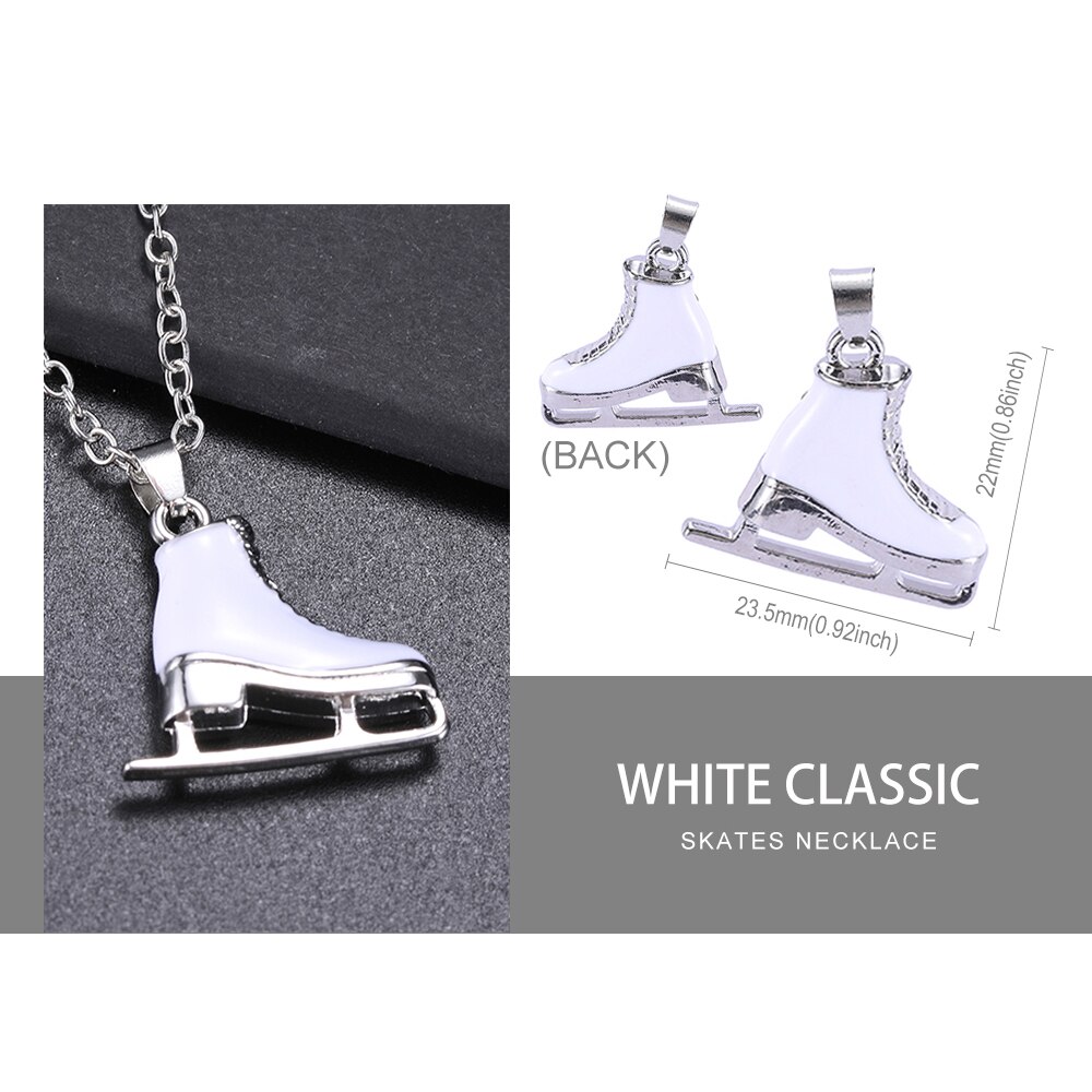 Zircon 3D Ice Skate Shoe Necklace White Enamel Luxury Blue Pink Crystal Family Chain Couple Pendant For Men Women Jewelry: Gold-color