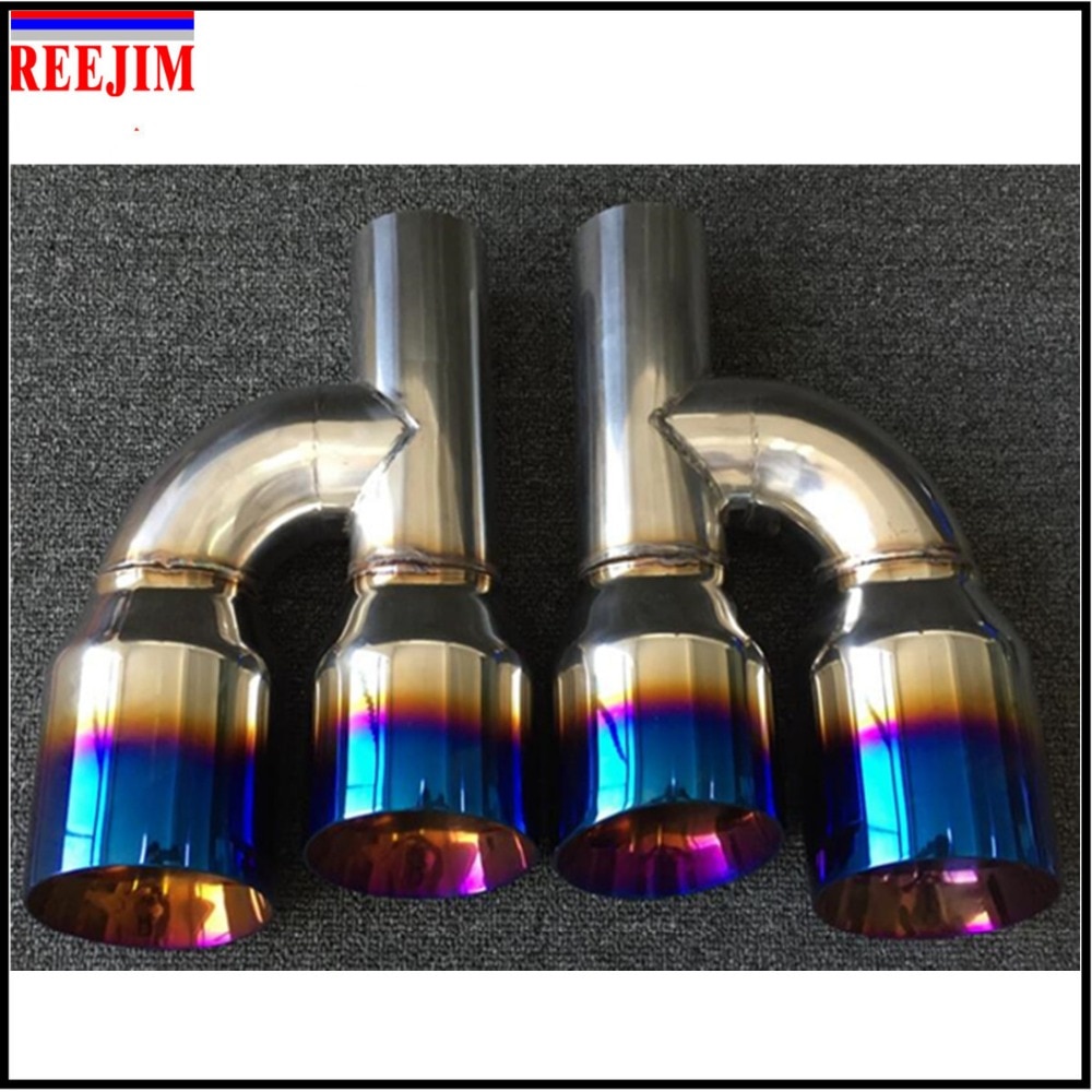 Blue Burnt Dual Universal Exhaust Pipe Tip muffler tip Polished Stainless 60mm In 89mm Out