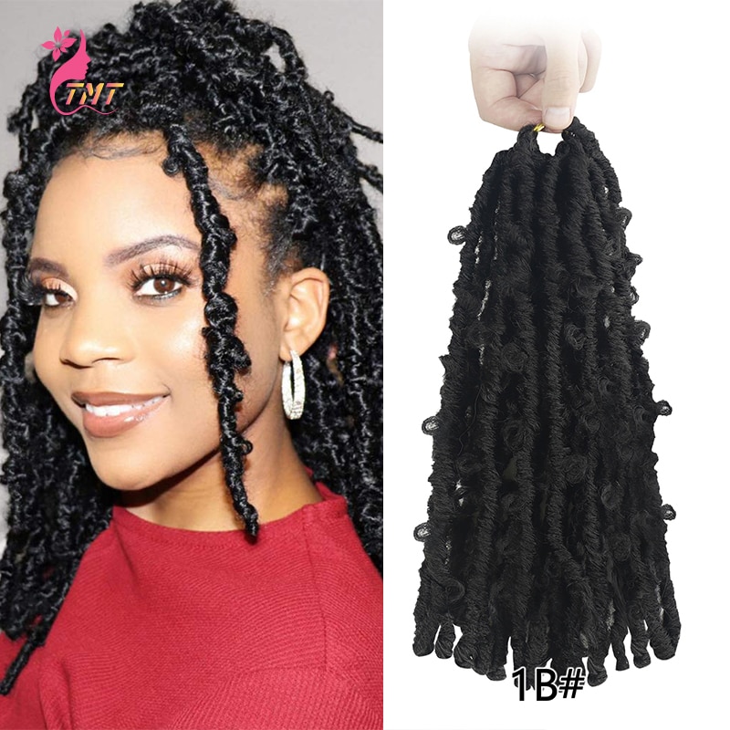 Synthetic Butterfly Locs Crochet Hair 18Inch Distressed Butterfly Locs Braids Hair Goddess Pre Looped Butterfly Bob Locs