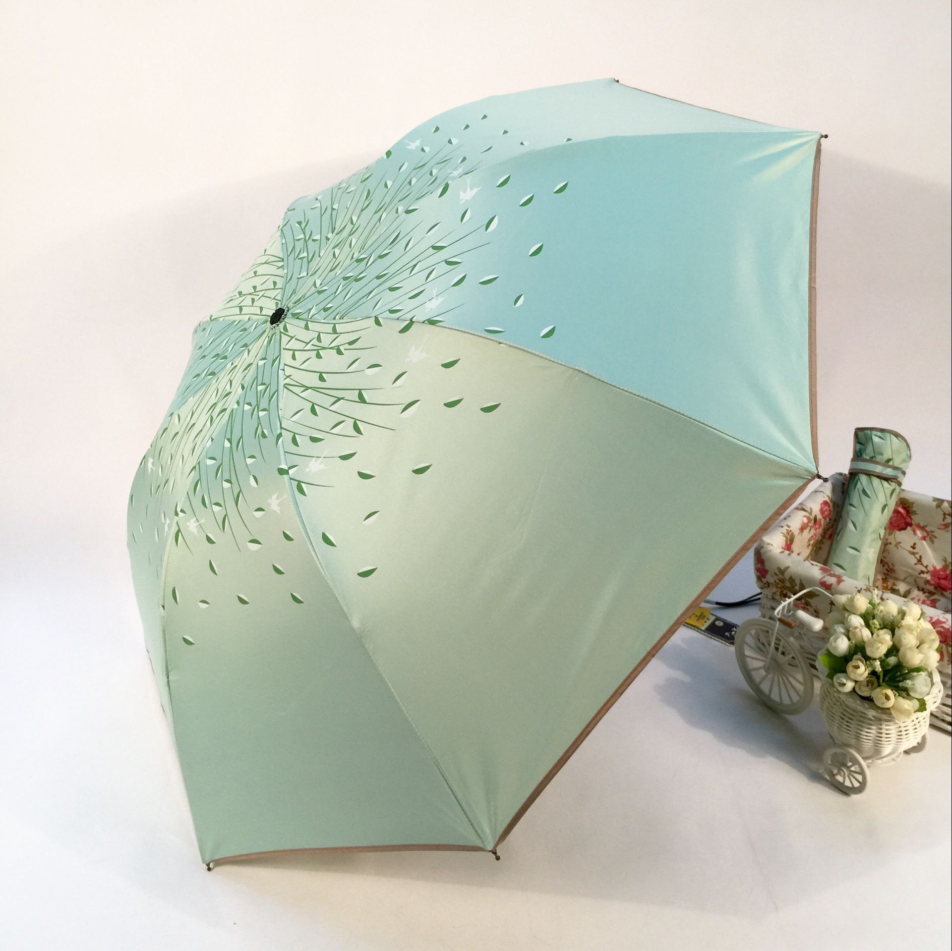 Sombrilla de doble capa para mujer, sombrilla portátil con doble hoja de princesa, ideal para , a la: Light green
