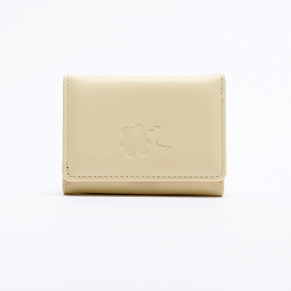 Kvinner kort tynn koreansk versjon søt tegneseriebjørn dame liten lommebok student trefoldig lommebok kvinnelig kort myntpung: Mørkeblå