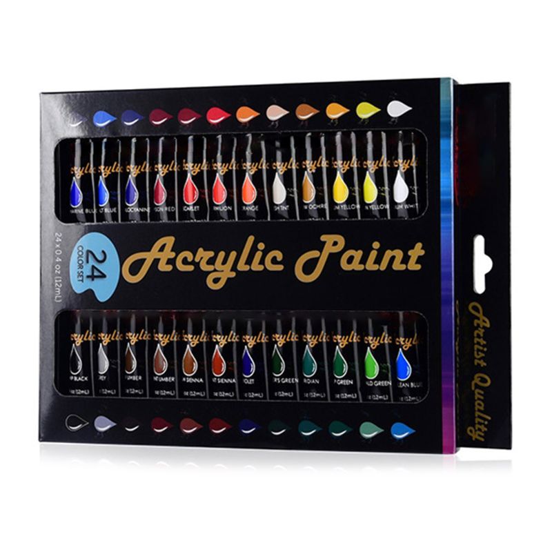 12ml 24 Colors Acrylic Paint Draw Painting Pigment Water Resistant C5AB