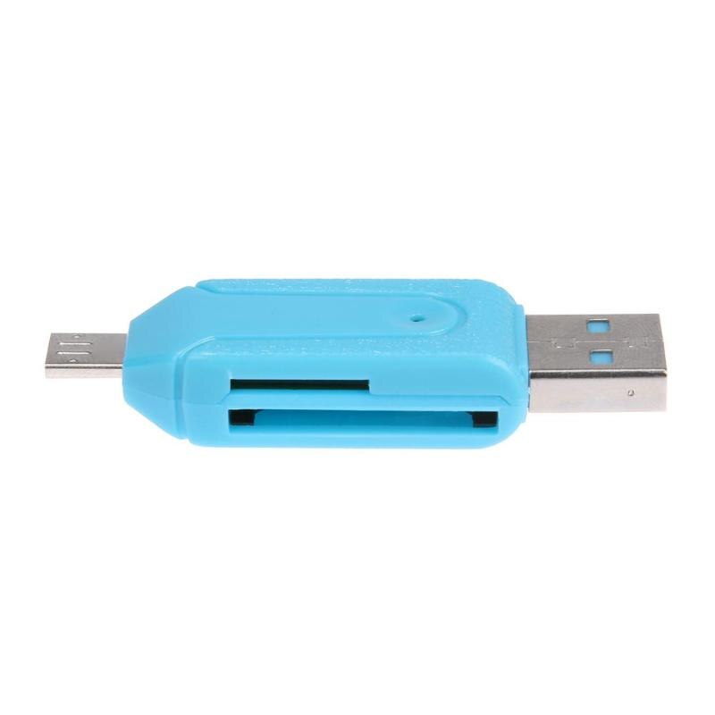 1pc 2 in 1 usb 2.0 otg muistikortinlukija sovitin universaali micro usb tf sd kortinlukija puhelimeen tietokone kannettavaan: Sininen