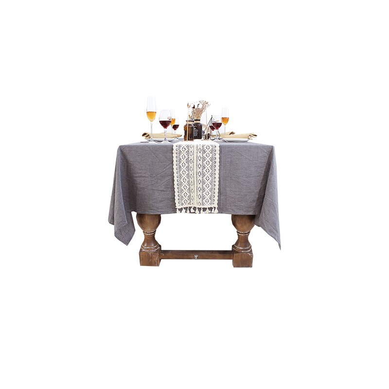 Beige Crochet Lace Table Runner With Tassel Cotton Wedding Decor Hollow Tablecloth Nordic Romance Table Cover Coffee Bed Runners