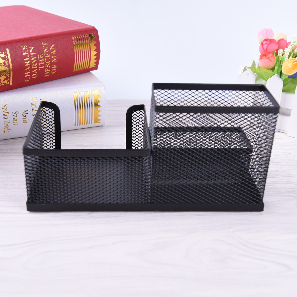 1pc Mesh Pen Holder Affordable Students Office Desk 3 Compartments Metal Pen Holder Black School Stationery Supplies