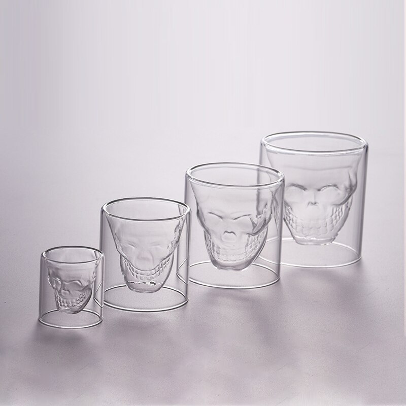 Schedelcocktailglas 1/4 hittebestendige dubbellaagse transparante whiskyglazen halloweenfeestbar wijnbenodigdheden