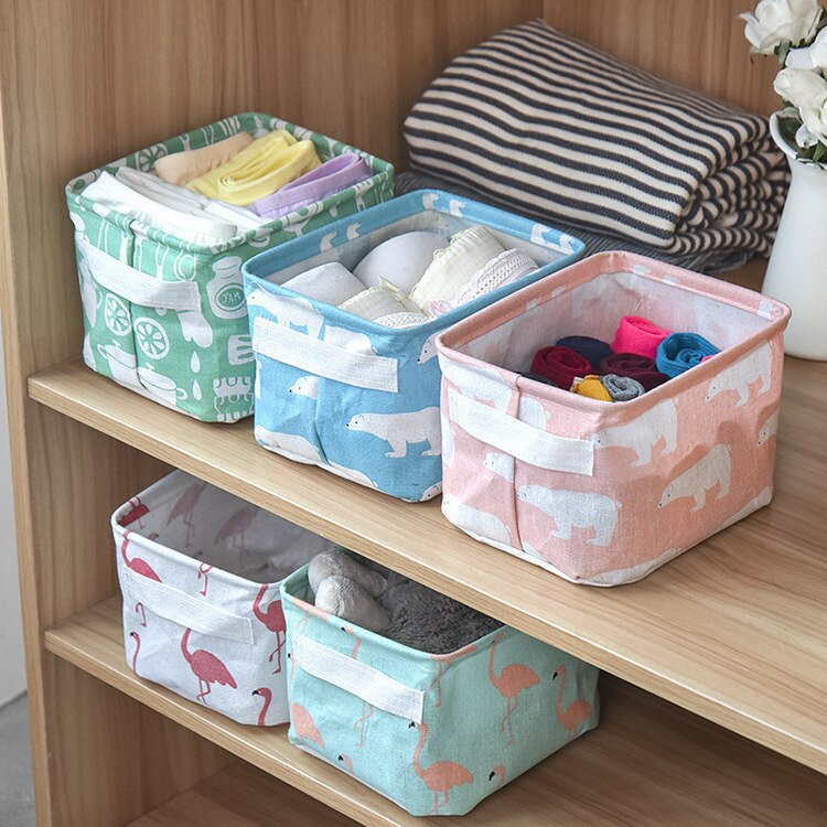 Linen Waterproof storage basket Table top Foldable storage box cosmetics sundries clothing fabric storage basket toy storage