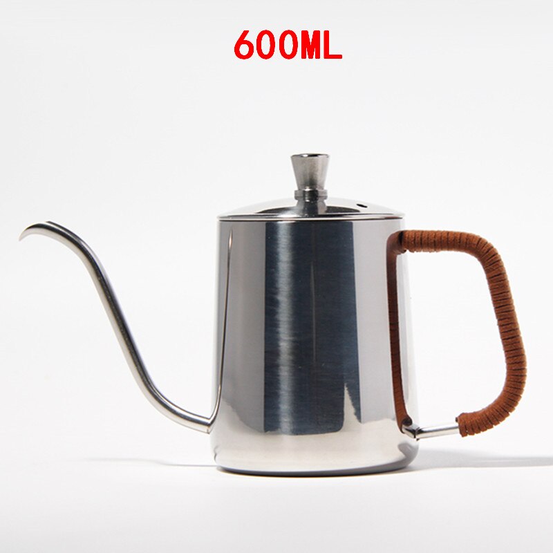 Teflón negro de 350ml y 600ml con recubrimiento de 5mm, boquilla de cuello de cisne, tetera de acero inoxidable para café, tetera de goteo para café por goteo: 600ml Silver Leather