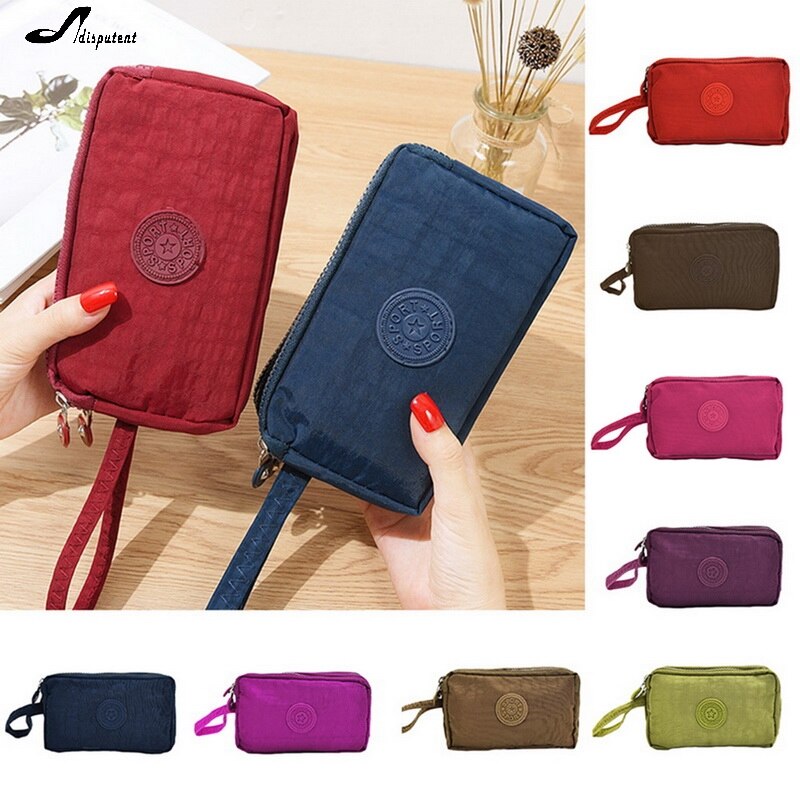 Adisputent Womens Wallets Solid 3 Layer Canvas Phone Bag Purse Short Wallet Three-Layer Zipper Coin Card Key Purse Fast