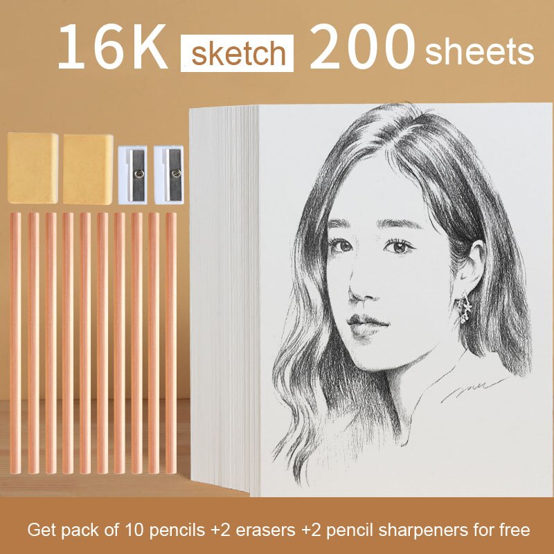 Papel de dibujo artístico grueso para niños, 100 piezas, 4K, solo para pintar acuarela, 8ka4, boceto, 16K, grafiti: 16K 200 sheets