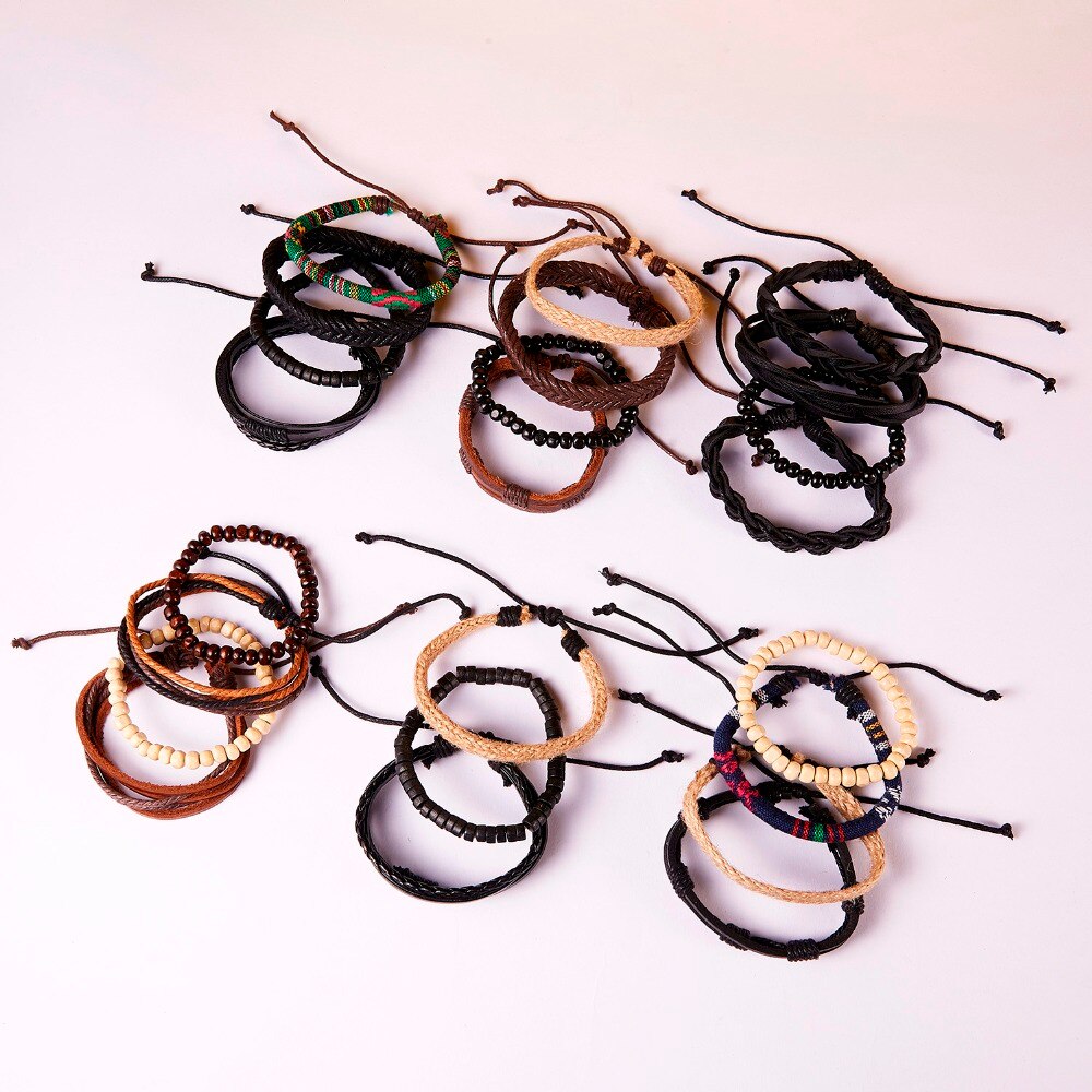 RINHOO skórzane bransoletki Vintage dla mężczyzn bohema wielowarstwowa koraliki Wrap Punk Rope biżuteria prezent na walentynki bransoletki bransoletki
