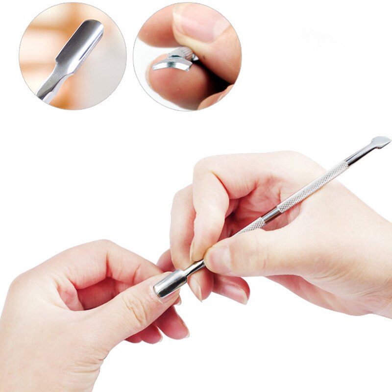 Juego de Herramientas de acero inoxidable para manicura y pedicura, Juego de 4 unids/set, cuchara de doble punta para empujador de uñas, limpiador de cutículas