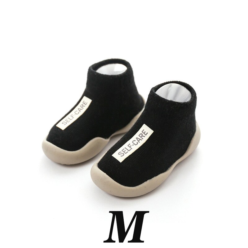 Medoboo Baby antislip Vloer Sokken Kinderen Katoenen Sokken Peuter Rubber Schoenen Printing Kids Korte Buis Sokken Voor Meisjes jongens 20: ME0111-blackM