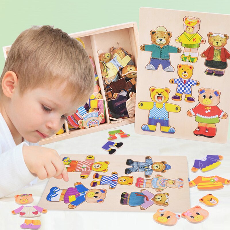 Wooden Bear Dress-Up Puzzle - Educational Jigsaw Toy for Toddlers