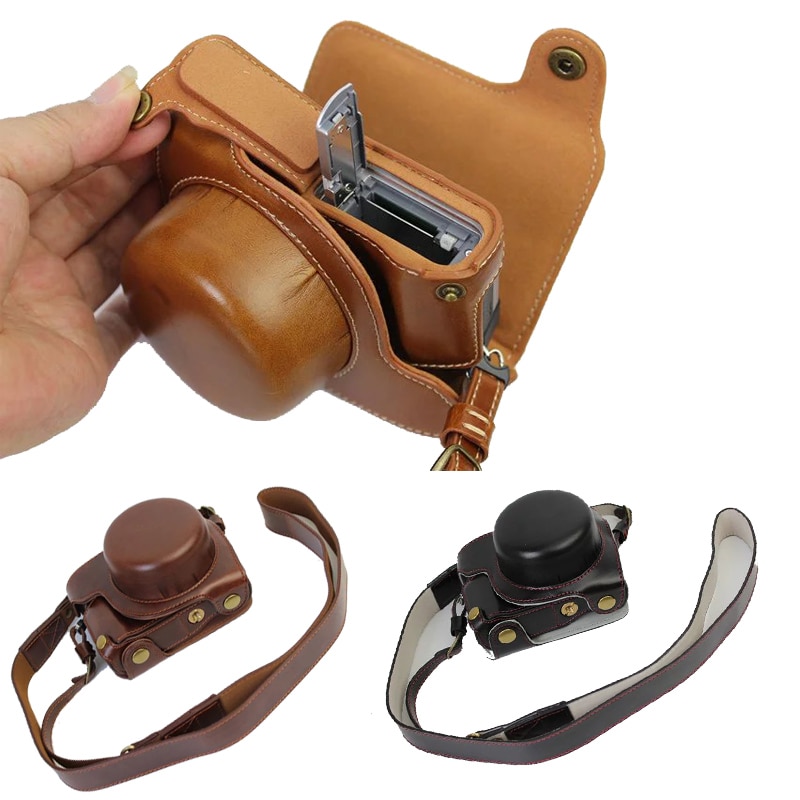 Funda de cuero de lujo para cámara Panasonic Lumix GF7 GF8 GF9 GF10, bolsa de cámara de 12-32mm, cuerpo con correa, de batería abierta
