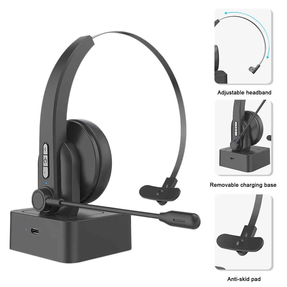 Mpow Bluetooth 5.0 Headphones with Charging Base &amp; Microphone Noise Cancelling Business Headset for Cell Phones PC Tablet Office