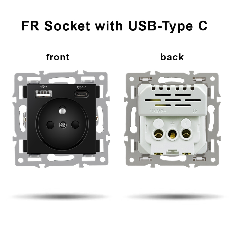 NYWP wall-mounted module diy European standard black tempered crystal glass panel socket LED light switch button function combi: Red