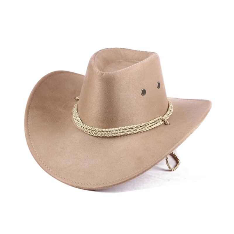 , nueva Unisex, sombrero de cowboy del Oeste, sombrero de turista sólido, sombrero ancho al aire libre, sombrero con visera de jazz, Gorras, al por mayor: Dark  beige