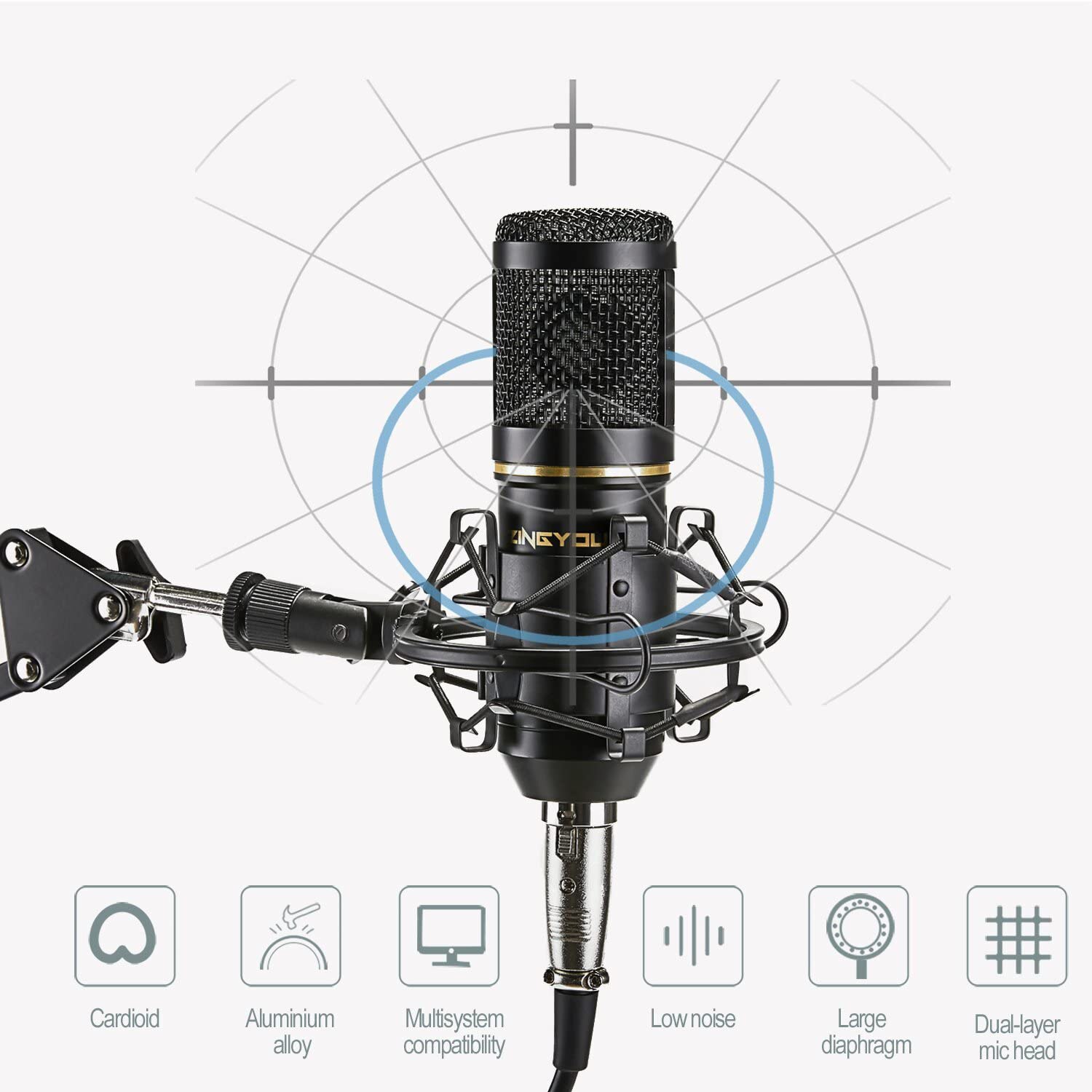 BM-800 Condenser Microphone Gold Ring Set Computer Mobile Phone Live Broadcast Equipment Network K Song: black With stand