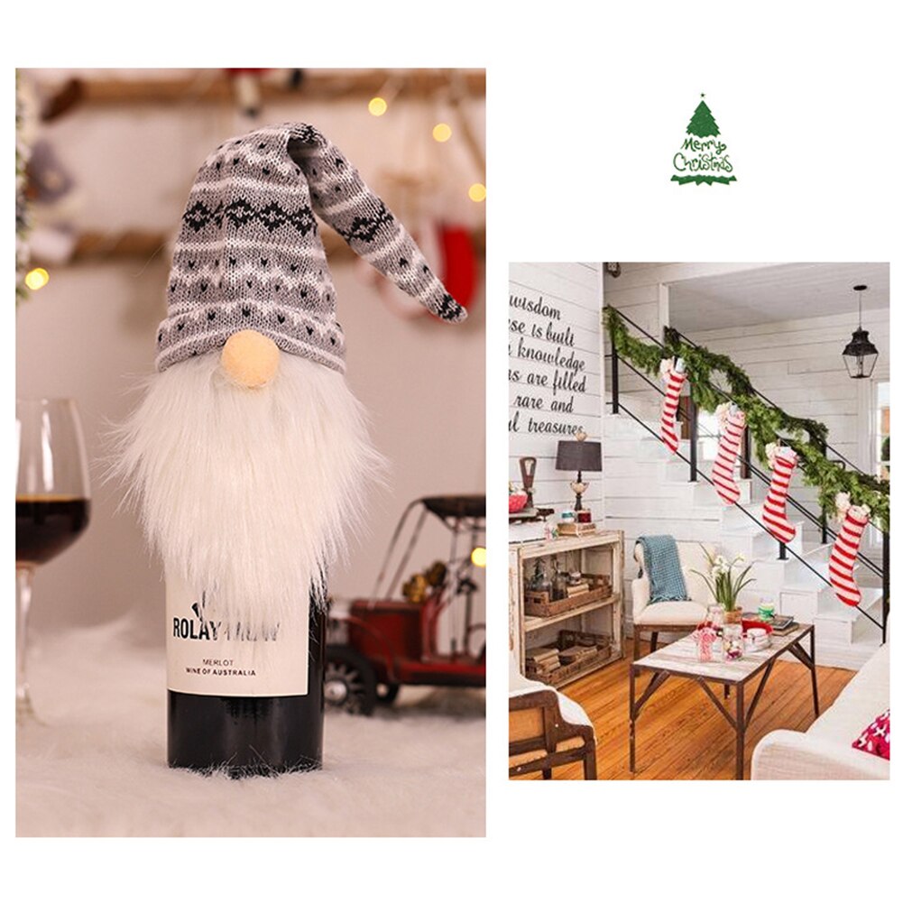 Vinflaske dække jul santa gnome vin champagne flaske dække cap fest middag strikket stof dekoration