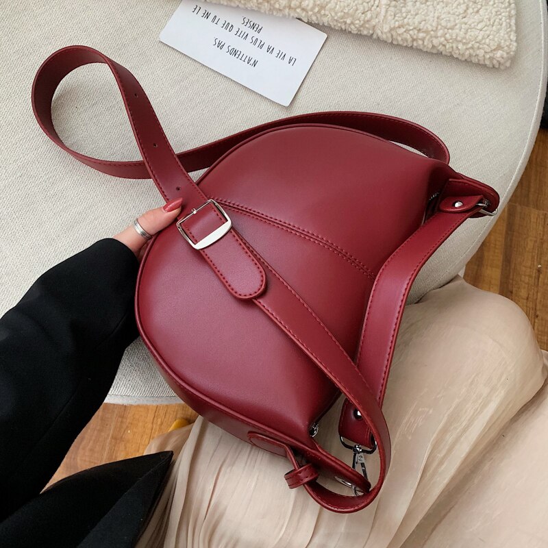 Dames crossbody tas met hoge capaciteit, halve cirkel zadeltassen, pu leren schoudertassen voor dames, handtassen, bolsas: Rood
