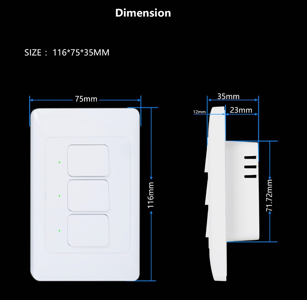 Smart Wall Switch - WiFi - Alexa Google Home TUYA App Control - 1/2/3 Gangs