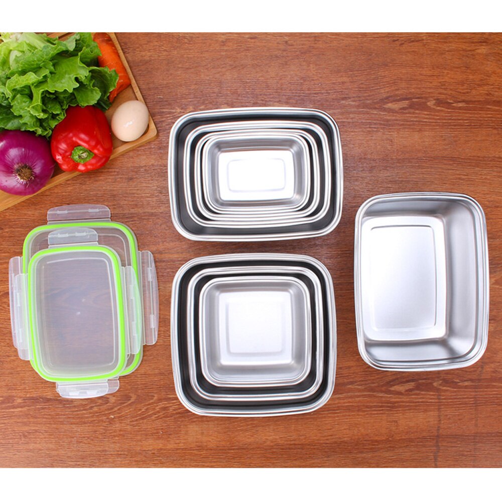 Stainless Steel Food Container Lunch Box Sealed Fresh-keeping with Lid Metal Bento Box Stock for Student Kids Dinnerware