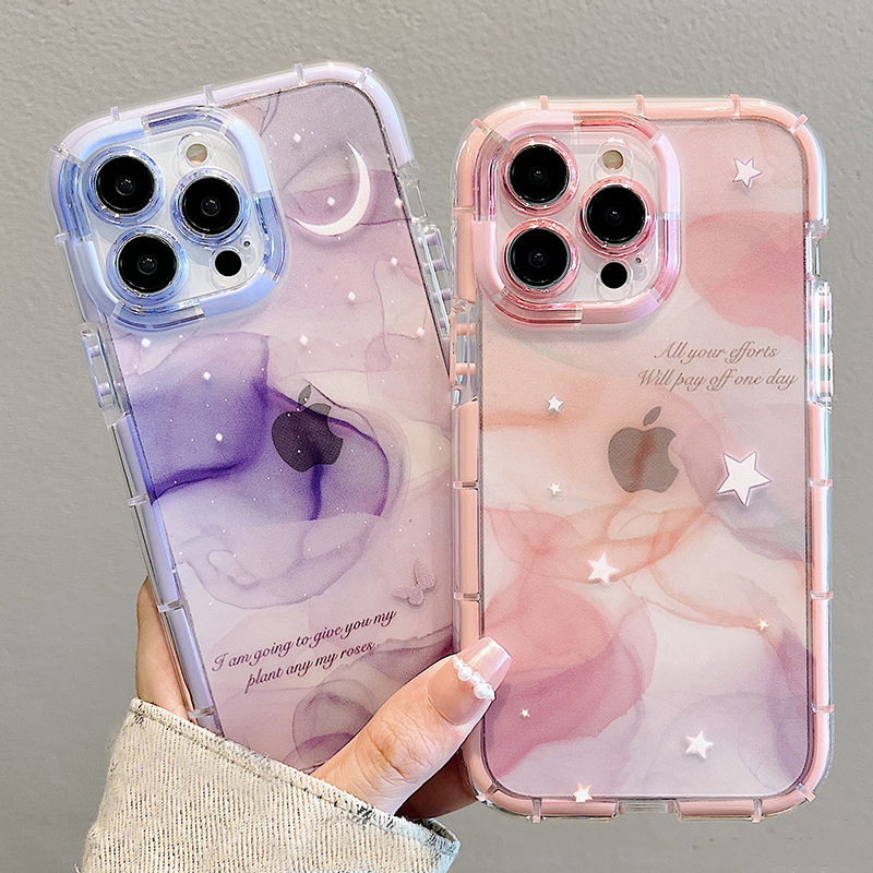 Funda de parachoques luminosa de cielo estrellado de sueño púrpura rosa para iPhone 11 12 13 14 15 Pro Max XS XR X 14 Plus cubierta transparente a prueba de golpes