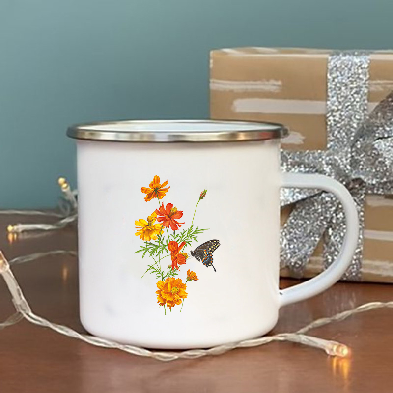 Ingen regn ingen blomst print emalje krus vintage kaffe vin kopp drikke dessert melk kopp camping krus håndtak drinkware