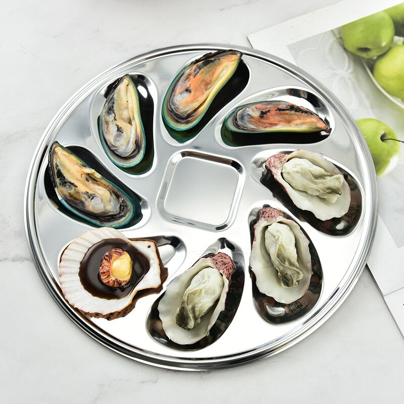Stainless Steel Oysters Dinner Plate Slots Clam Oyster Serving Grilling Pan Restaurant Grill Steel Oyster Plate Oyster Plate