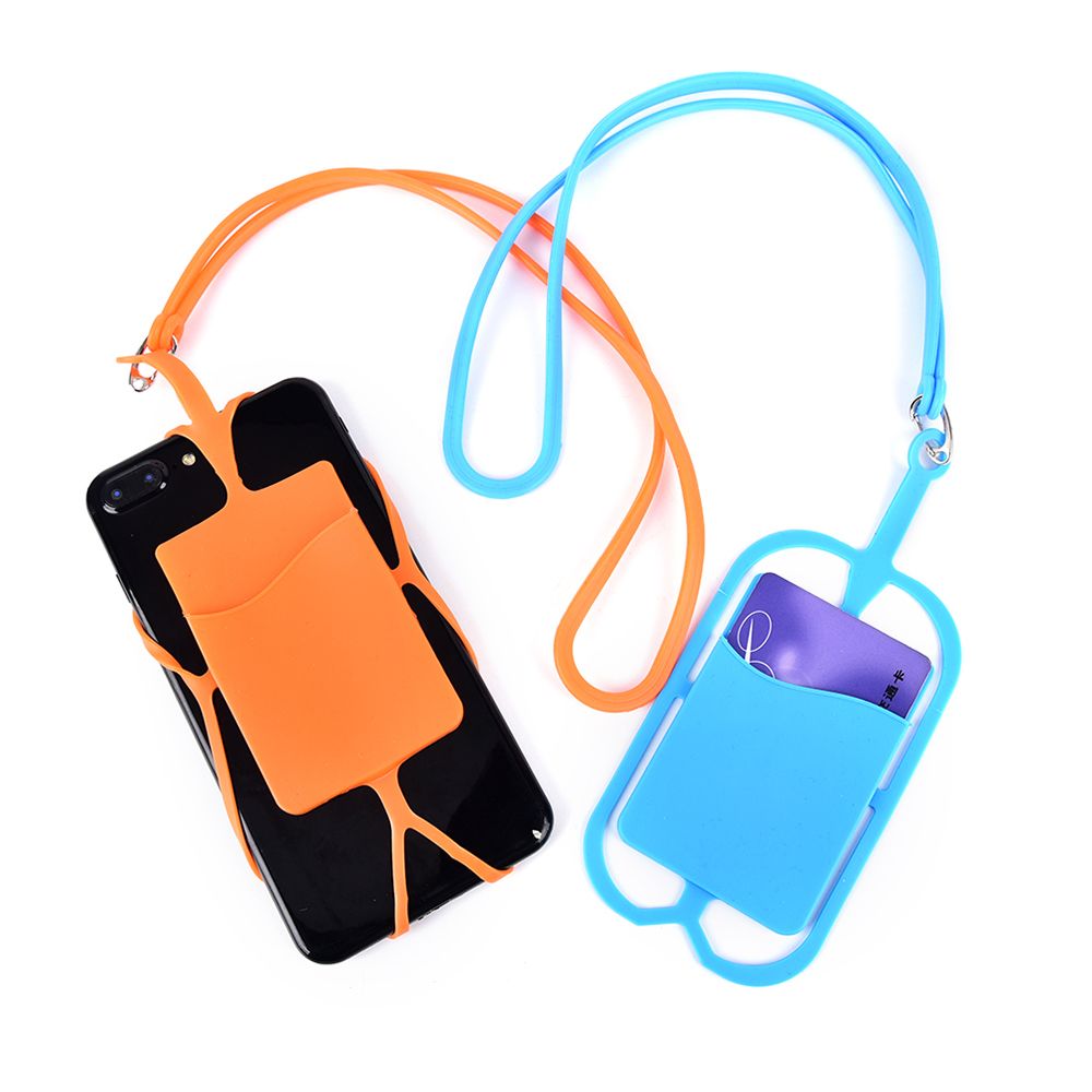 Iskybob Mobiele Telefoon Silicone Wallet Case Credit Id Card Bag Holder Pocket Met Lanyard Om Telefoon Sticker Kaart Pouch