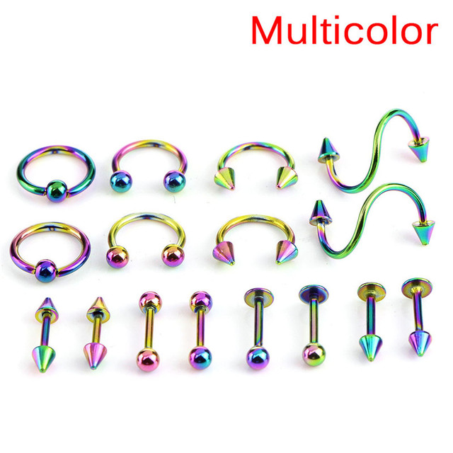8Pcs/set Surgical Steel Eyebrow Lip Nose Hoop Nostril Ear Tongue Piercing Set Piercings Ring Body Jewelry For Women Men Ear Stud