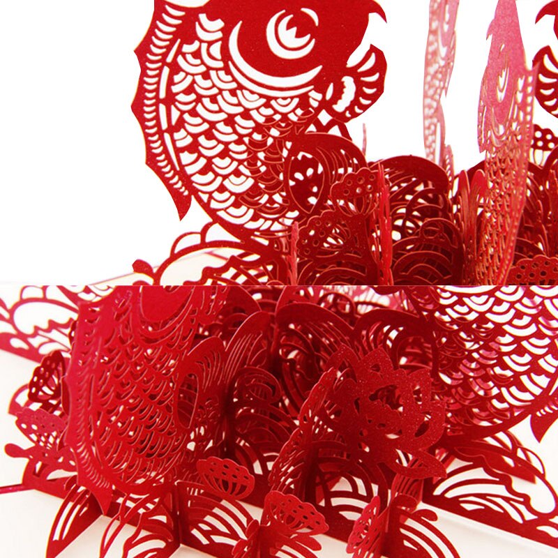 3D Up Greeting Card Chinese Year Fish Surplus Year After Year Christmas QX2E