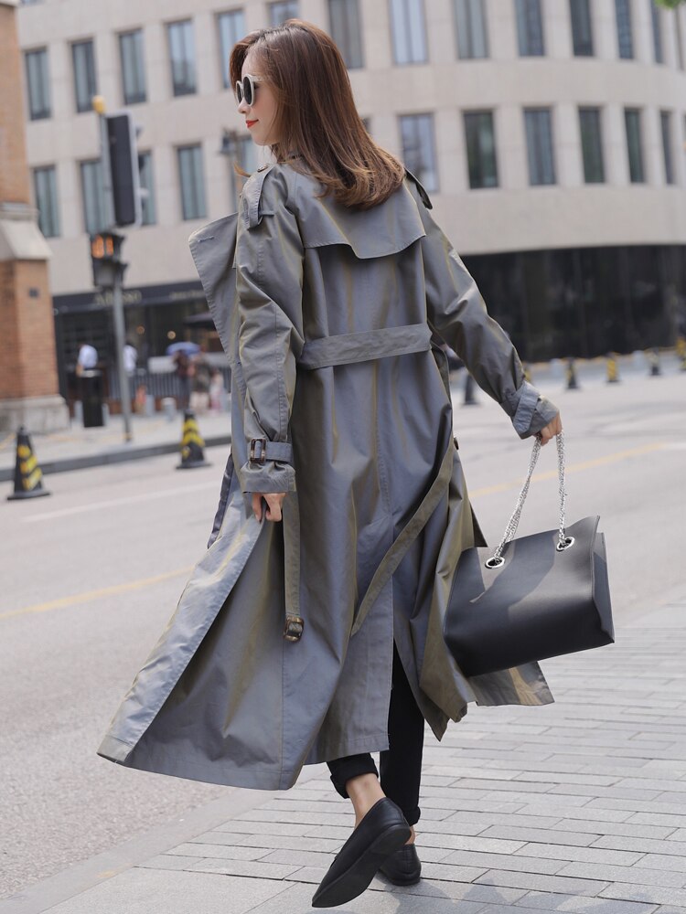 Britse stijl victoriaanse trenchcoat waterdicht kameleon katoen lange dames double-breasted dames duster jas blauw roze