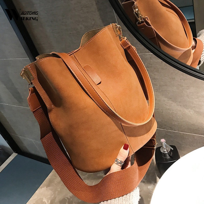 Retro nubuck dames leren handtassen crossbody bucket bags voor dames grote capaciteit vintage schoudertas torebki damskie