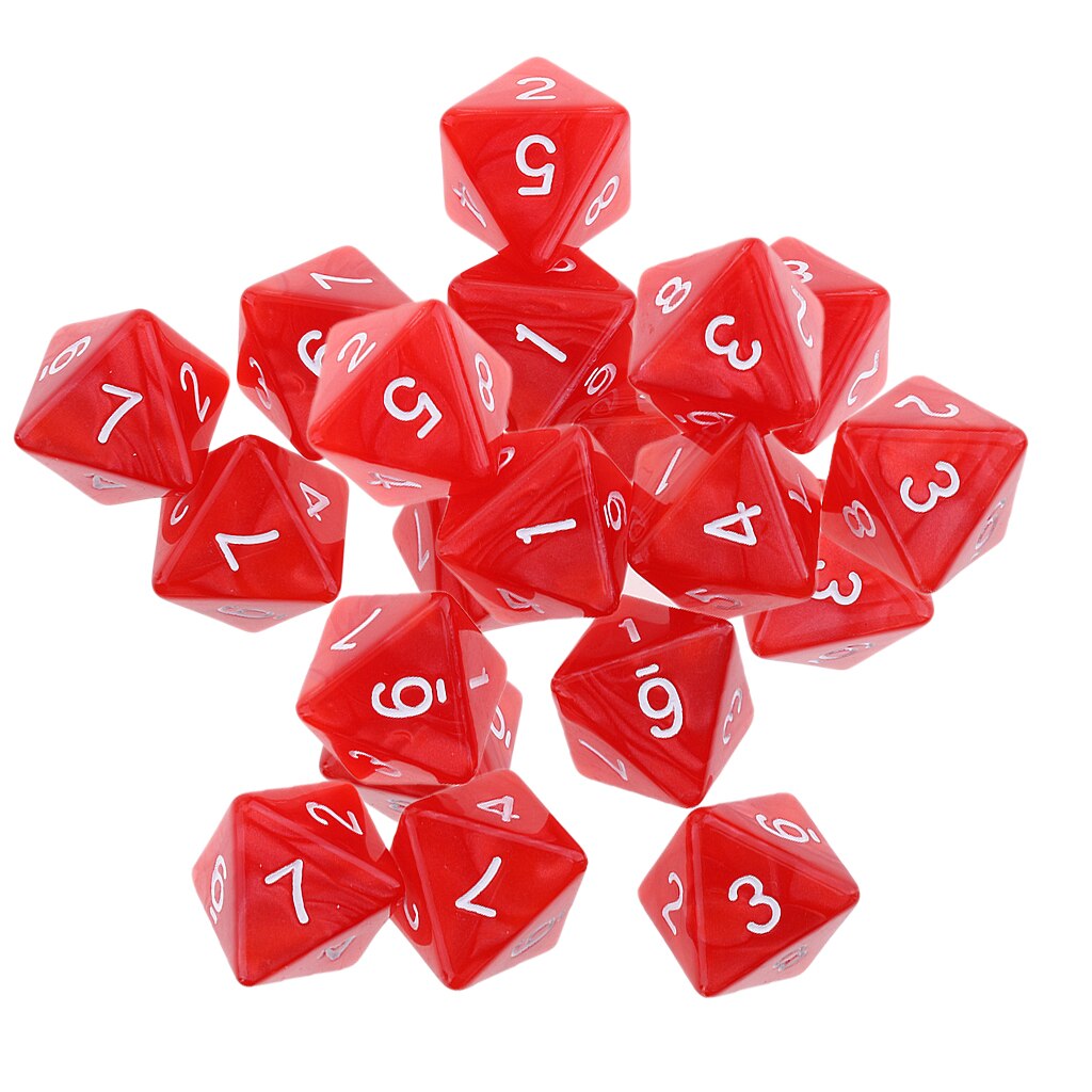 20 Pcs Polyhedral Dice 8 Faces Dice Red Game For Family Friend