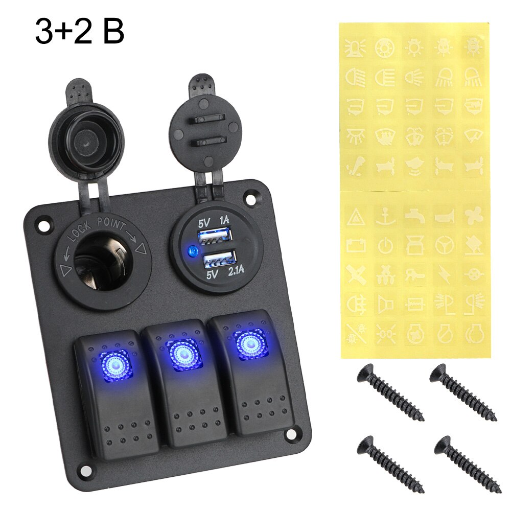 Bryterpanel bil marine vippebryter 12 ~ 24v kretsstyring vanntett digitalt voltmeter dobbel usb -portuttakskombinasjon: 3 og 2 b type