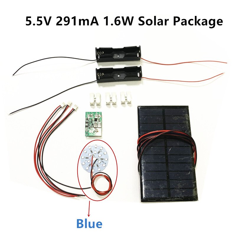 Diy Kit 5V 5.5V 250mA 1.25W 1.6W Zonnepaneel Met 0.6A Solar Lamp Light Controller 3.7V 5V 600ma Met 3.7V 5W Led: 5.5V 1.6W Blue