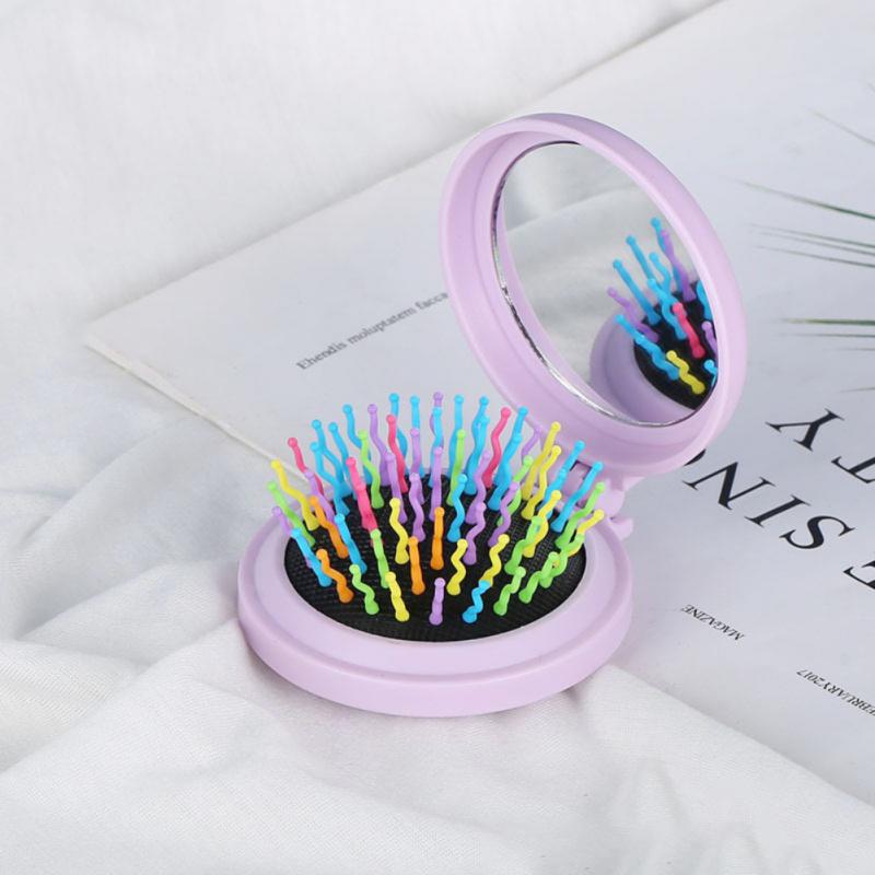 1 Pcs Kappers Kam Met Spiegel Reizen Haarborstel Vouwen Spiegel Clamshell Haarborstel Airbag Massage Kam: 02