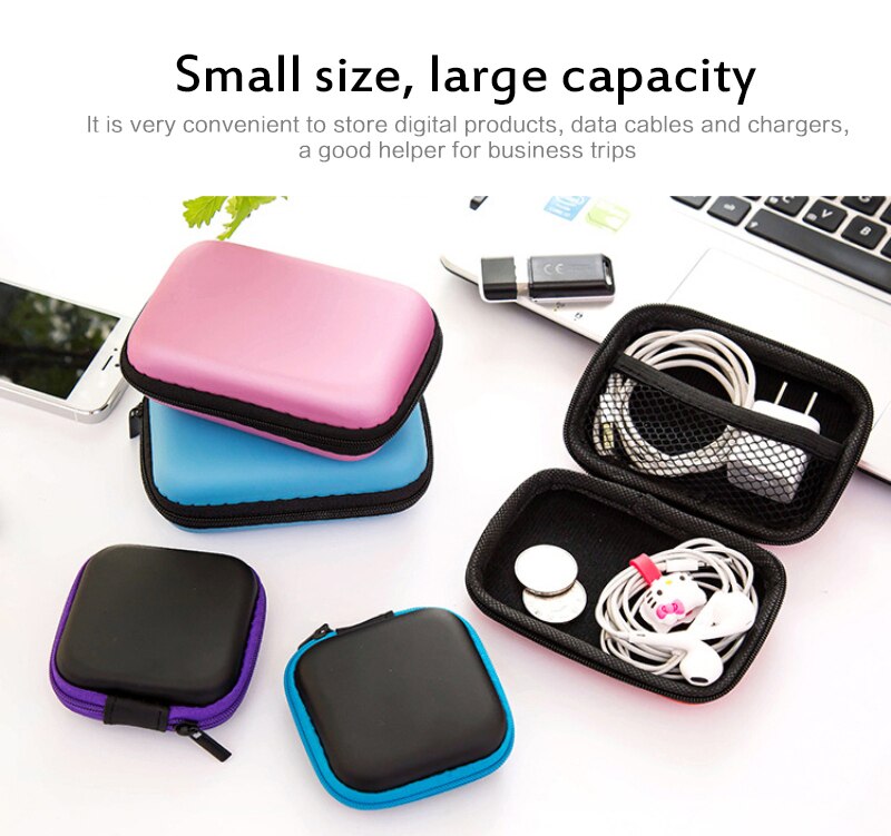 Mini Hard Headphone Case PU Leather Earphone Storage Bag Protective Case USB Cable Earbuds Pouch Box Earphone Accessories