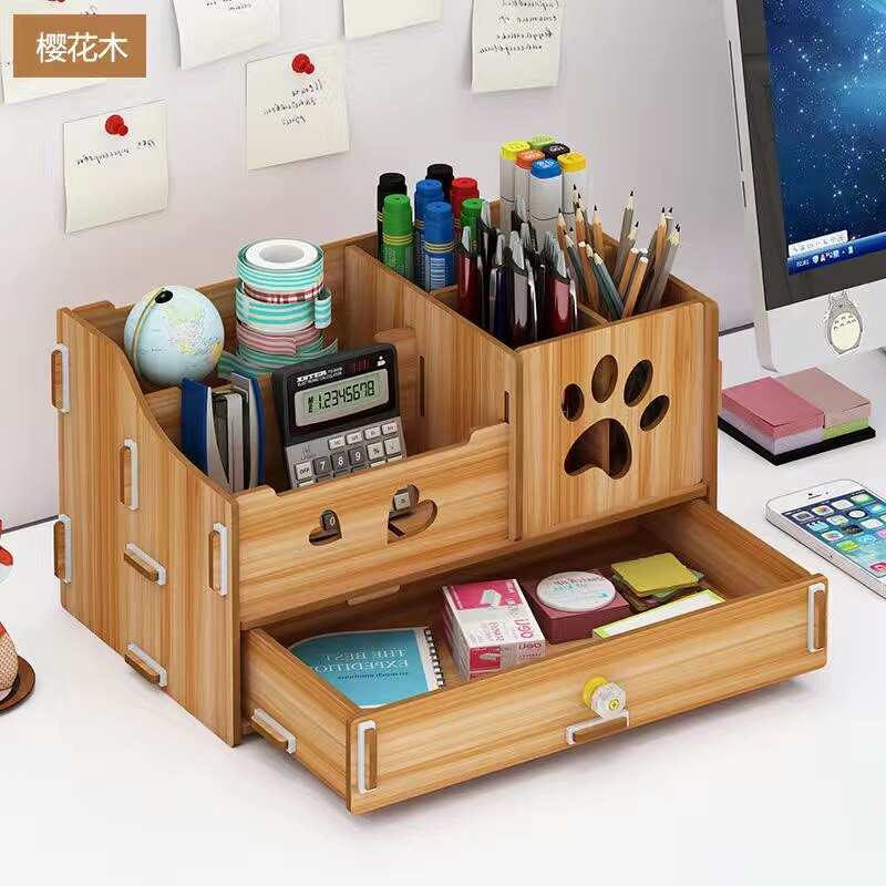 Pencil Organizer Multi-Function Wooden Desktop Pen Holder Office School Stationery Storage Stand Case Desk Pen: D