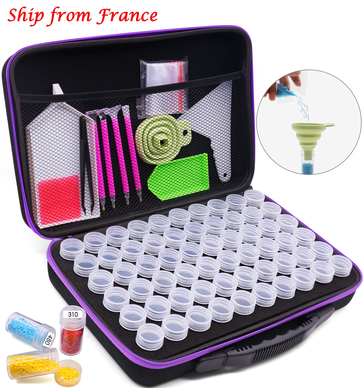 Diamond Painting Storage Box Container 120/60/30/15/7 Slots with Accessories Tools Kits for Beads Diamonds Rhinestones Storage: 60 Slots Tool Set