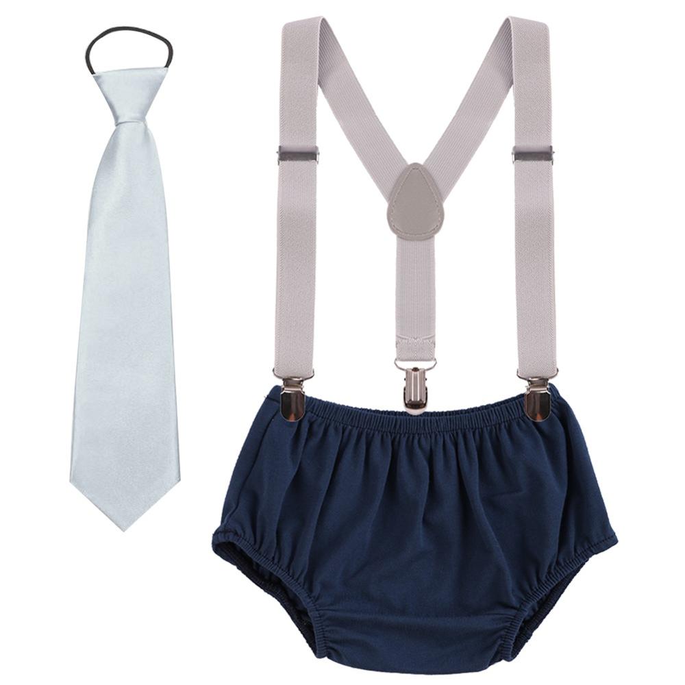 Vêtements pour bébé garçon et fille, tenue de fête d'anniversaire, short à bretelles et cravate, mignon, 3 pièces, pour séance Photo: Navy Blue C