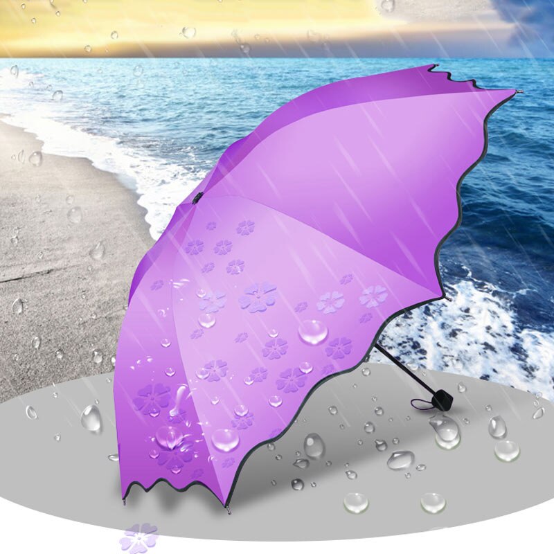 Señora nueva, sombrilla de princesa mágica, cúpula de flores, sombrilla plegable para el sol/La lluvia, paraguas transparente para mujeres, paraguas de latón, nudillos para mujeres