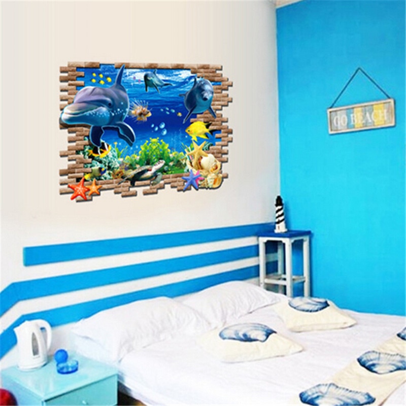 1Pcs Waterdichte 3D Zee Walvis Vis Muurstickers Voor Kinderkamer Verwijderbare Diy Pvc Sticker Behang Decals Badkamer Decoratie