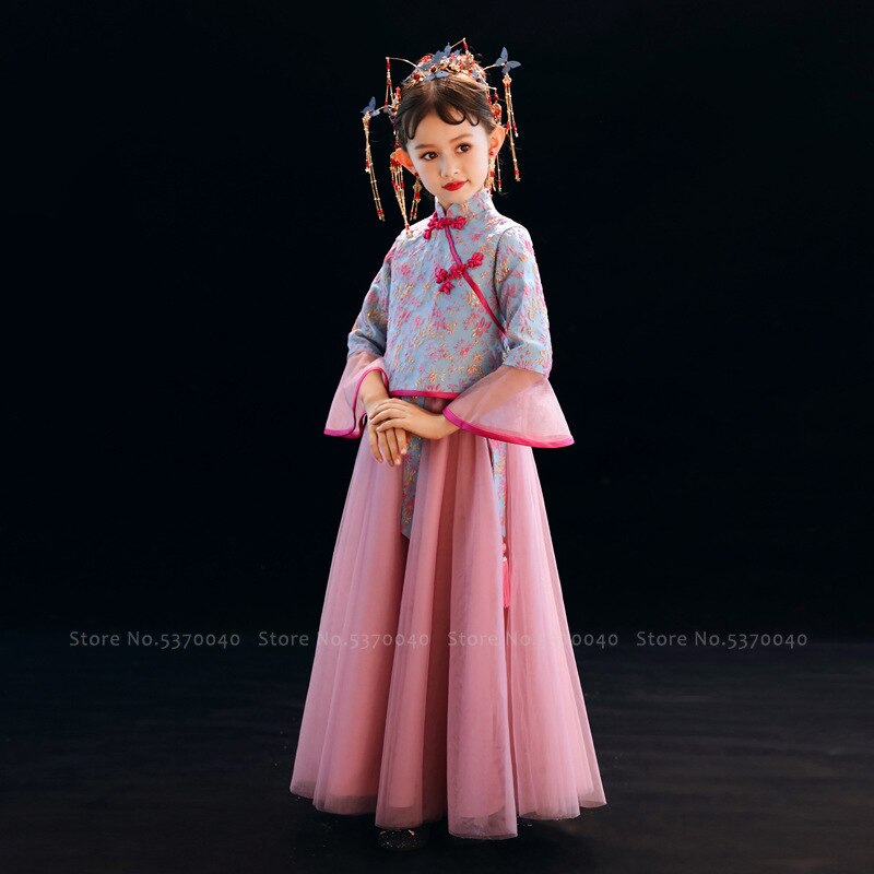 Kids Princess Cheongsam Formal Dress Girl Chinese Traditional Tang Suit Hanfu Children Festival Party Performance Qipao Costumes