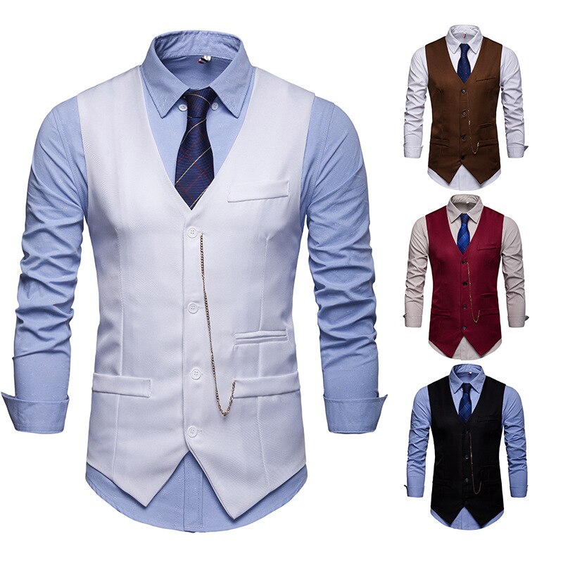 MIAMOOM Men Smart Casual Vest Single Breast Fit Mens Suit Vest