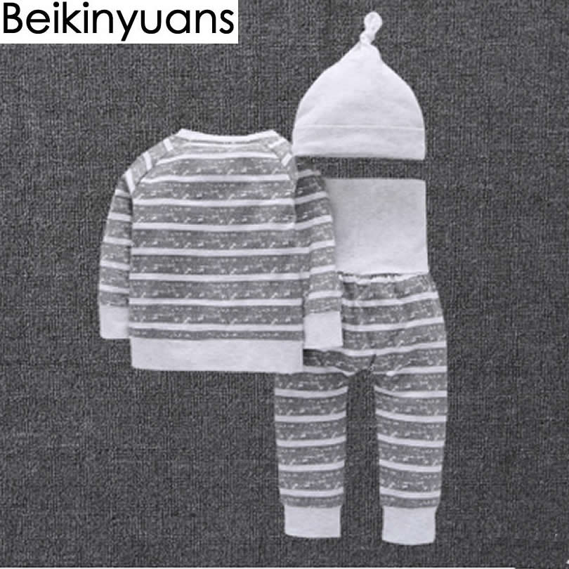 Baby Jongens Meisjes Kleding Casual Kleding Sets Katoen Kinderen Pak Gestreepte Hoed + Hooede Tops + Broek Leggings outfits Set